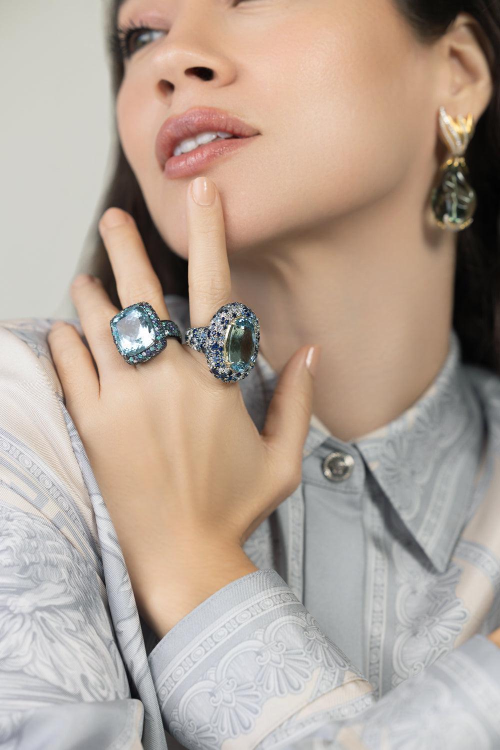 Paraiba Aquamarine Sapphire Ring-BLACK GOLD-6.25-JEWELRYFINE JEWELRING-JARED LEHR