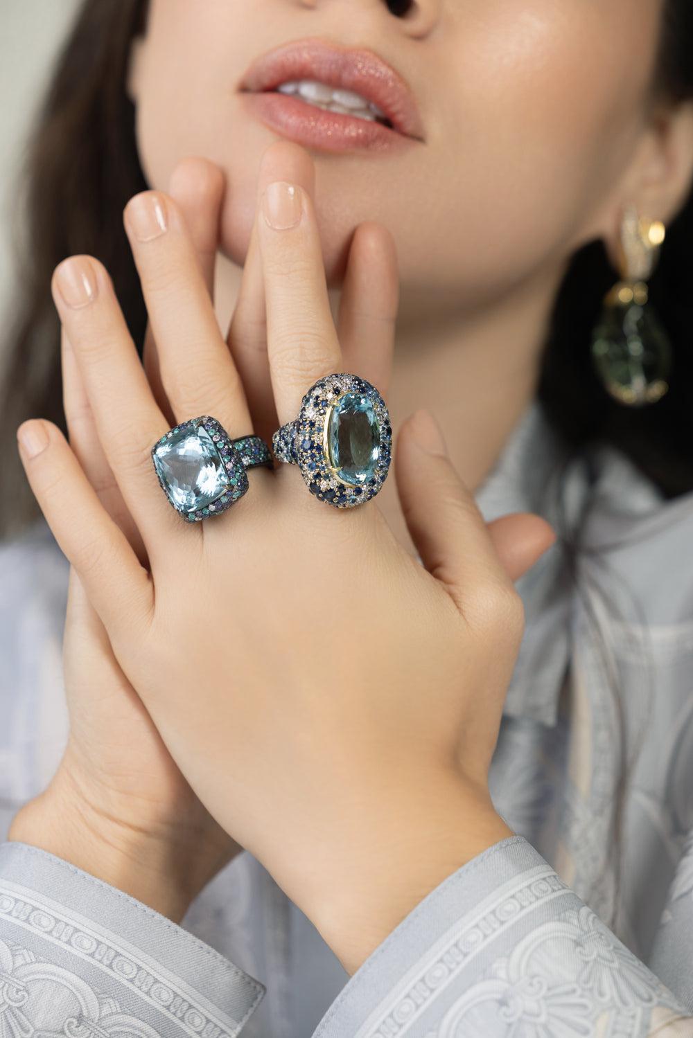 Paraiba Aquamarine Sapphire Ring-BLACK GOLD-6.25-JEWELRYFINE JEWELRING-JARED LEHR