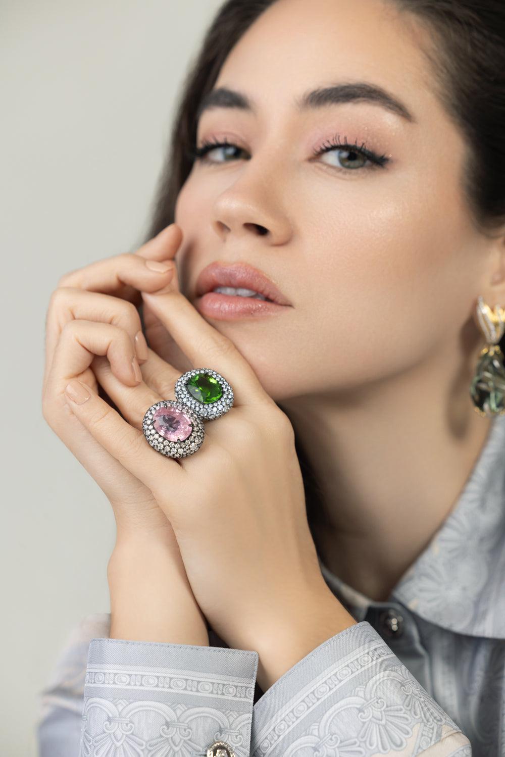Green Paraiba Diamond Ring-BLACK GOLD-6.5-JEWELRYFINE JEWELRING-JARED LEHR