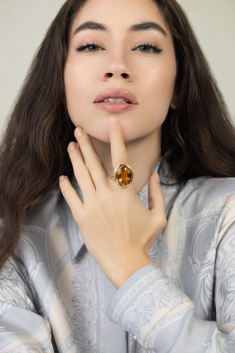 Golden Beryl Diamond Ring-ROSE GOLD-7-JEWELRYFINE JEWELRING-JARED LEHR