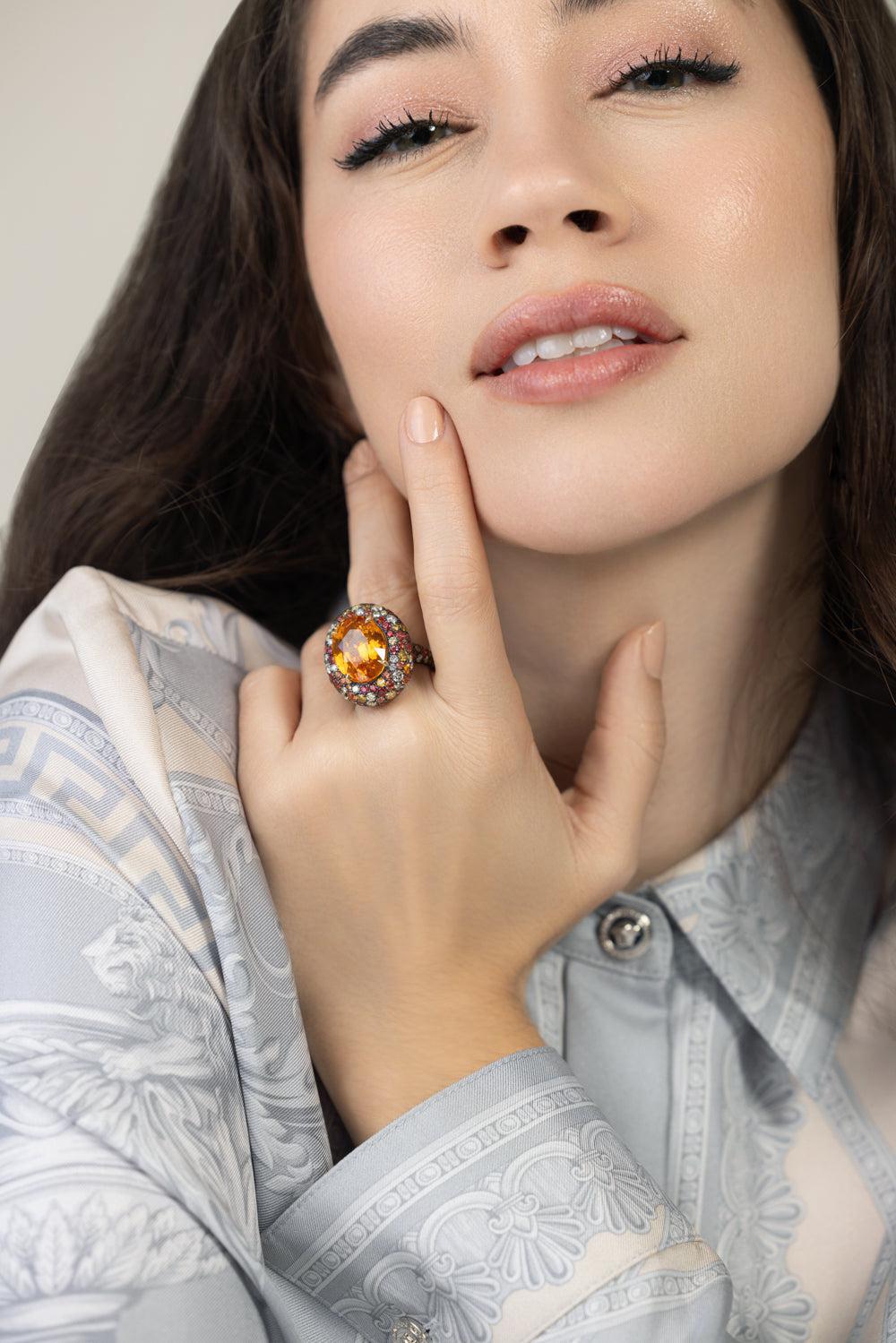 Orange Sapphire Diamond Ring-YELLOW GOLD-7.25-JEWELRYFINE JEWELRING-JARED LEHR