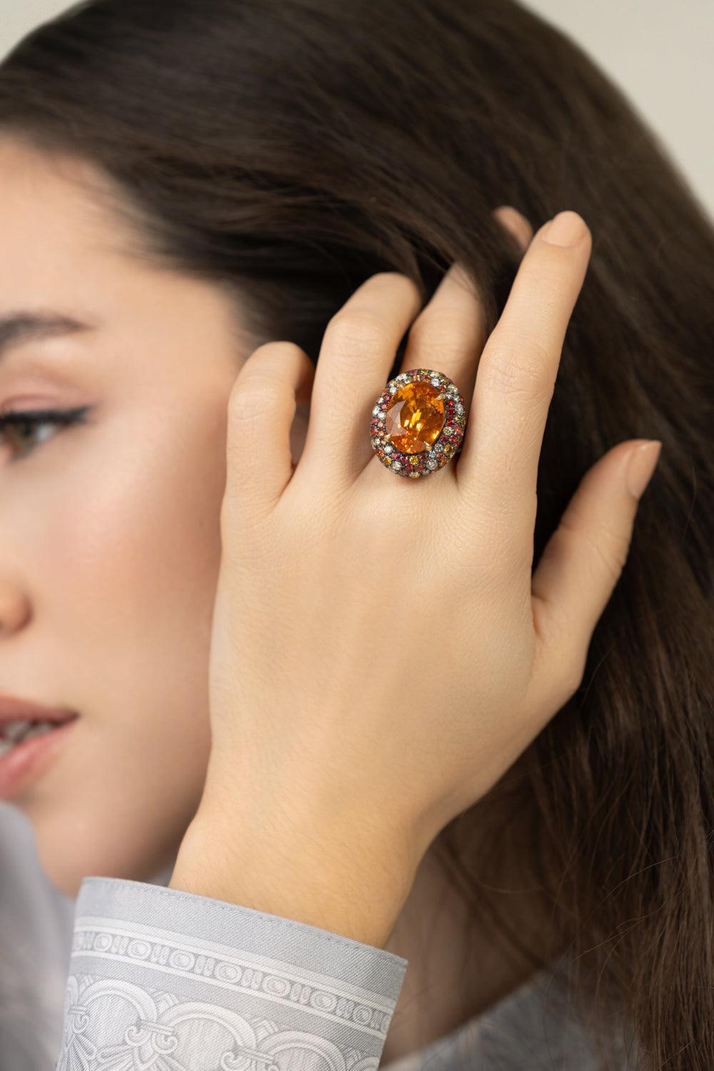 Orange Sapphire Diamond Ring-YELLOW GOLD-7.25-JEWELRYFINE JEWELRING-JARED LEHR