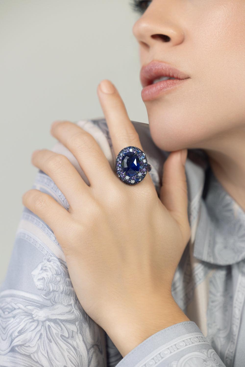 Sapphire Diamond Ring-BLACK GOLD-7.5-JEWELRYFINE JEWELRING-JARED LEHR