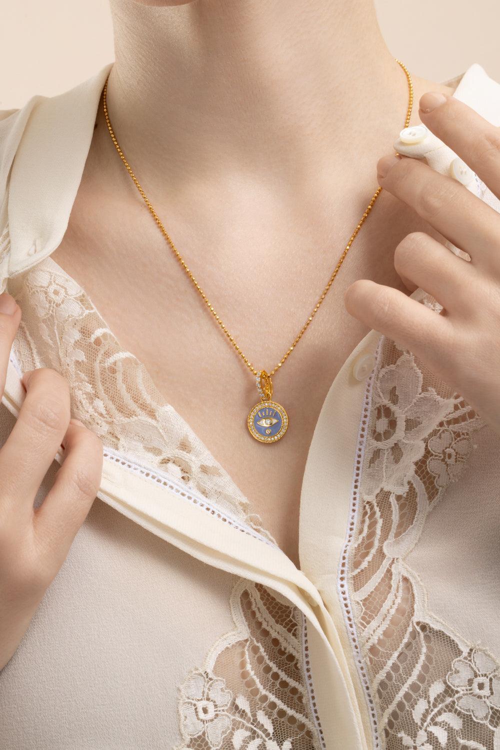 Diamond Periwinkle Evil Eye Pendant-YELLOW GOLD-JEWELRYFINE JEWELPENDANT-BUDDHA MAMA