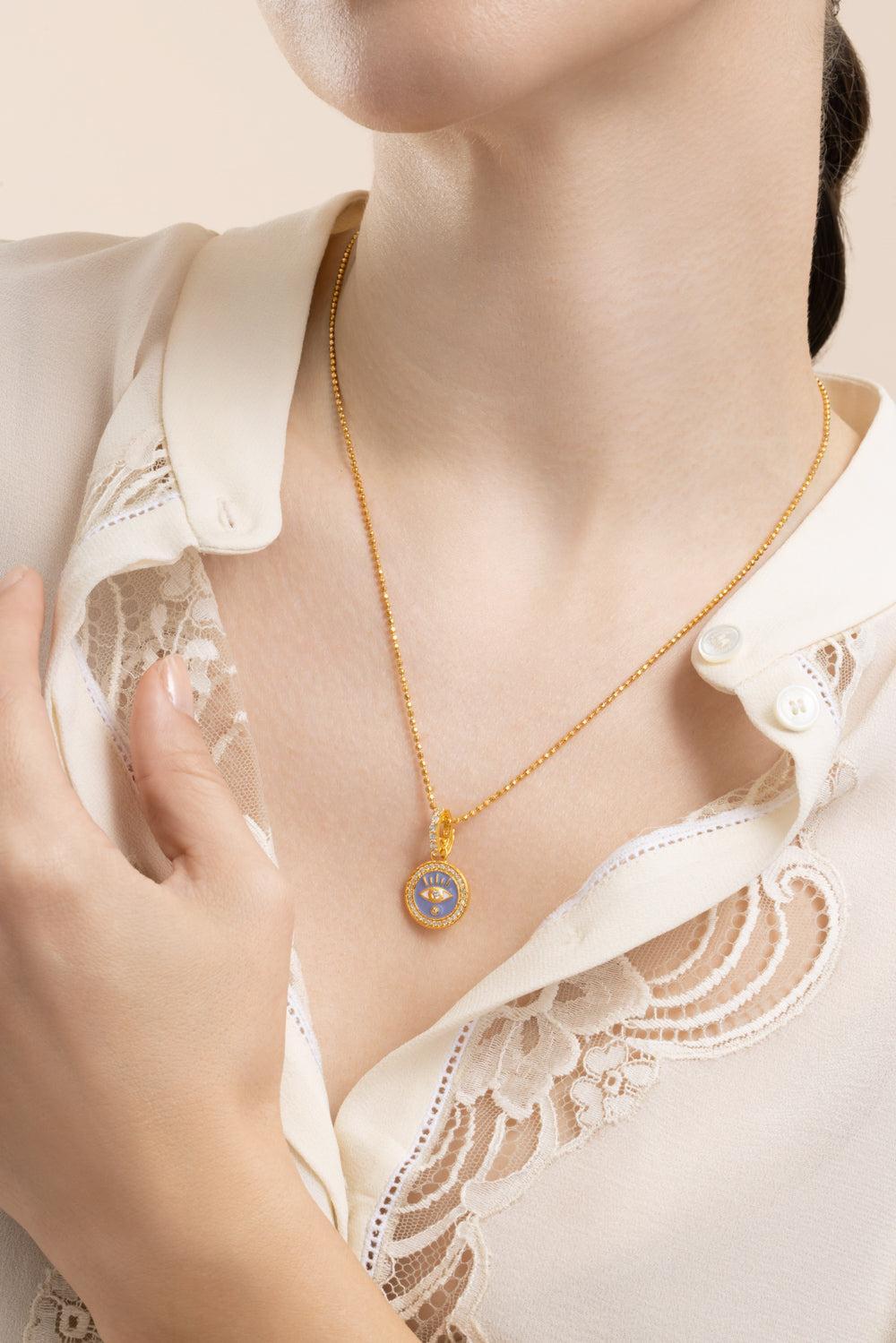 Diamond Periwinkle Evil Eye Pendant-YELLOW GOLD-JEWELRYFINE JEWELPENDANT-BUDDHA MAMA