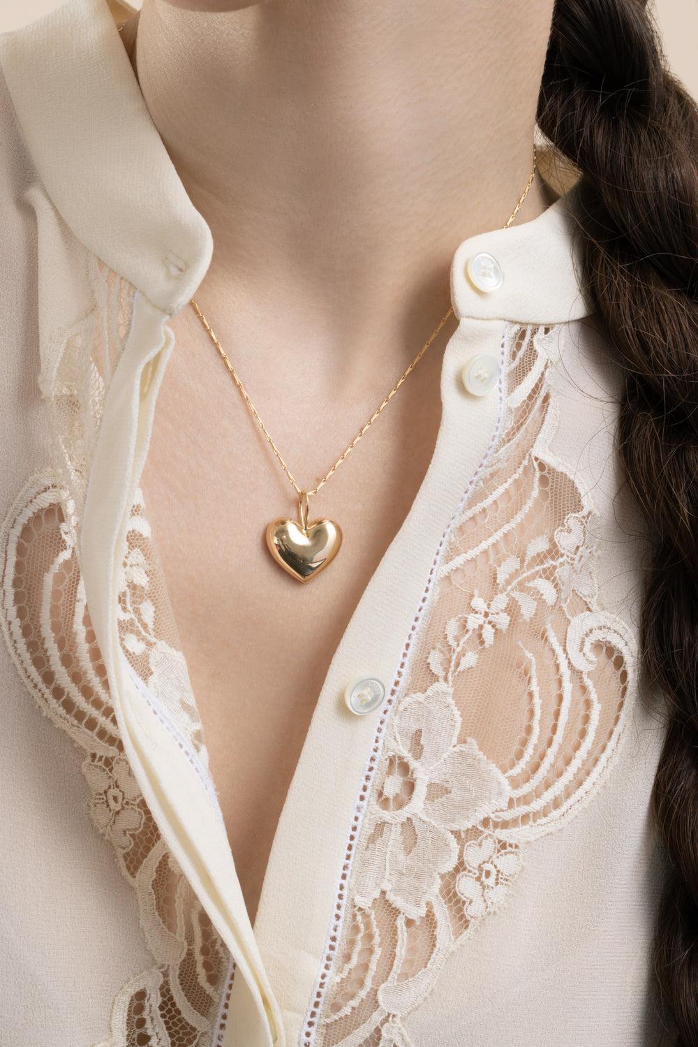 Mini Puff Heart Pendant Necklace-YELLOW GOLD-16-JEWELRYFINE JEWELNECKLACE O-BRENT NEALE