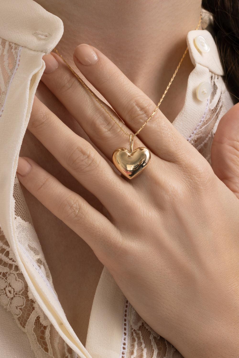 Mini Puff Heart Pendant Necklace-YELLOW GOLD-16-JEWELRYFINE JEWELNECKLACE O-BRENT NEALE