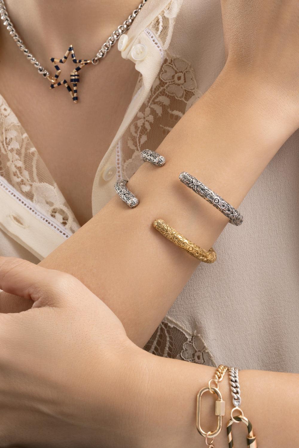 Embossed Hinged Cuffling-SILVER-6.5-7-JEWELRYFINE JEWELBRACELET O-MARLA AARON