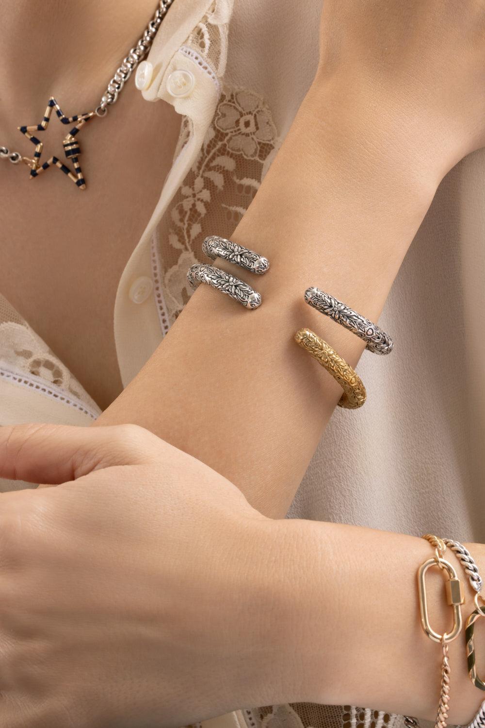 Embossed Hinged Cuffling-SILVER-6.5-7-JEWELRYFINE JEWELBRACELET O-MARLA AARON