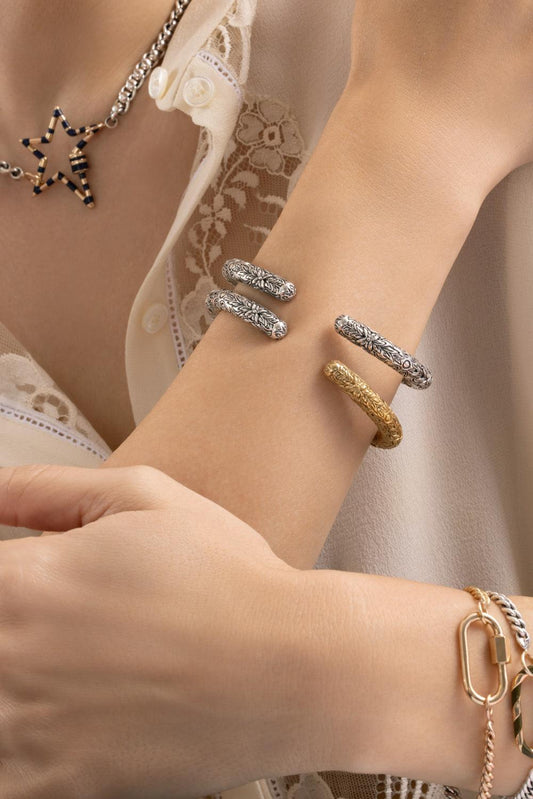 Embossed Hinged Cuffling-SILVER-6.5-7-JEWELRYFINE JEWELBRACELET O-MARLA AARON