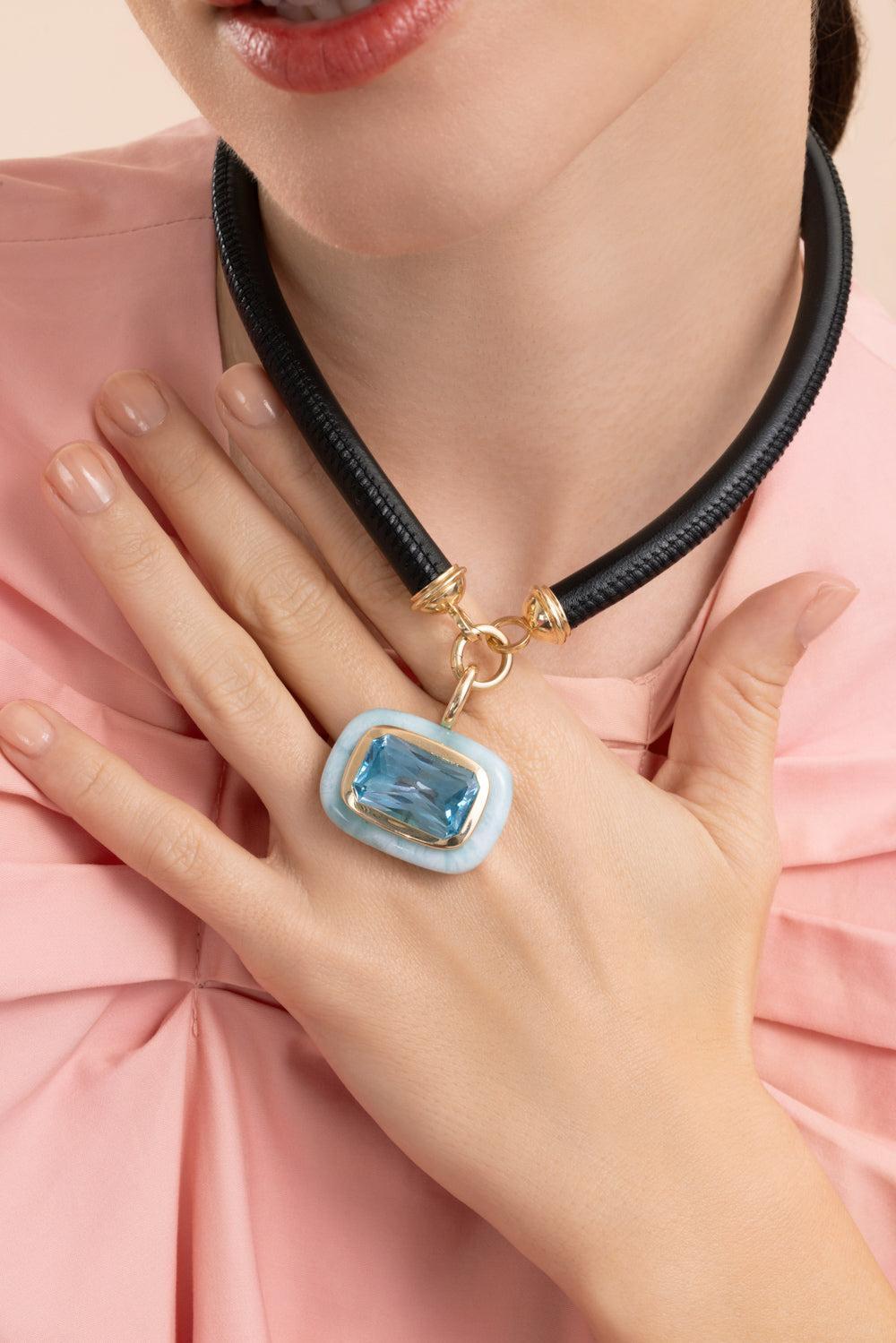 Blue Topaz Large Floret Pendant-YELLOW GOLD-JEWELRYFINE JEWELPENDANT-MASON & BOOKS