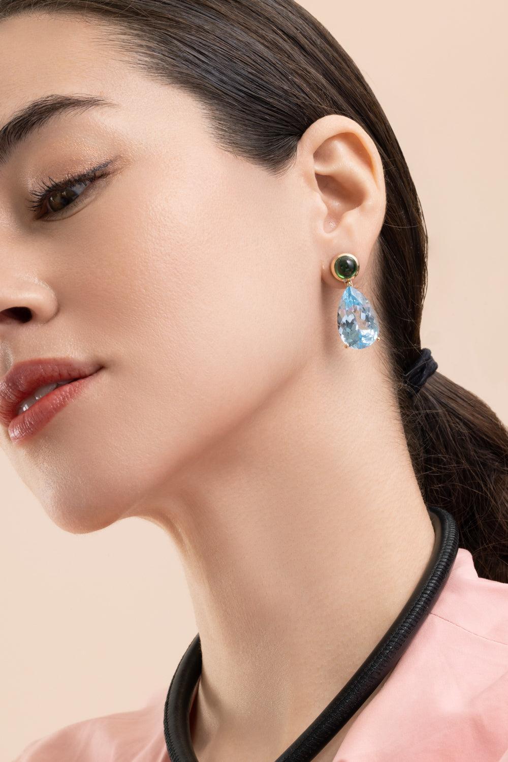 Tourmaline Topaz Drop Drop Statement Earrings-YELLOW GOLD-JEWELRYFINE JEWELEARRING-MASON & BOOKS