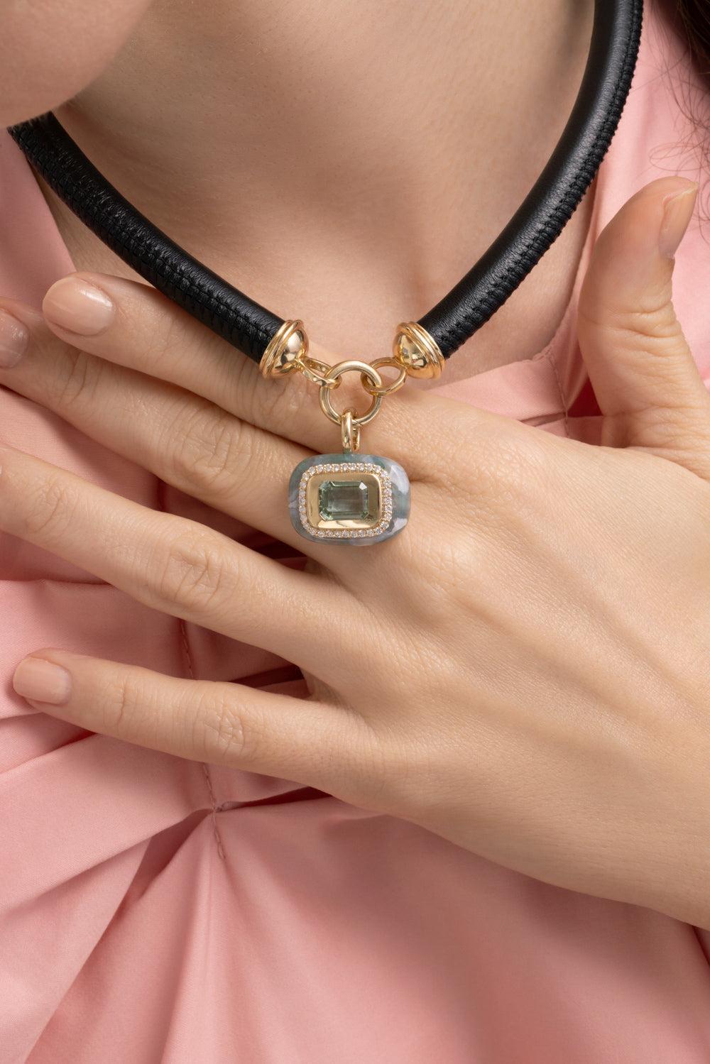 Tourmaline Agate Small Floret Stone Pendant-YELLOW GOLD-JEWELRYFINE JEWELPENDANT-MASON & BOOKS