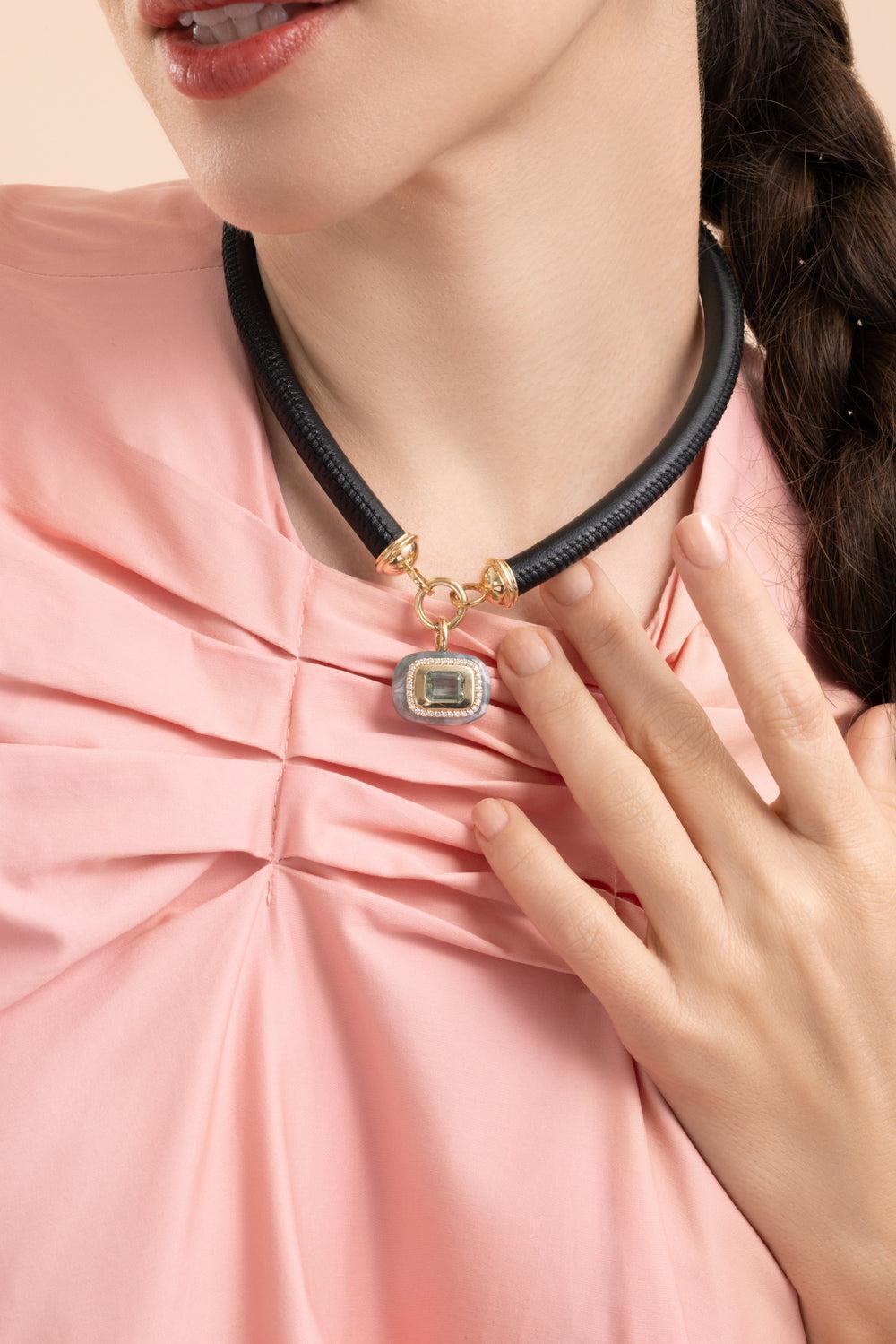 Tourmaline Agate Small Floret Stone Pendant-YELLOW GOLD-JEWELRYFINE JEWELPENDANT-MASON & BOOKS