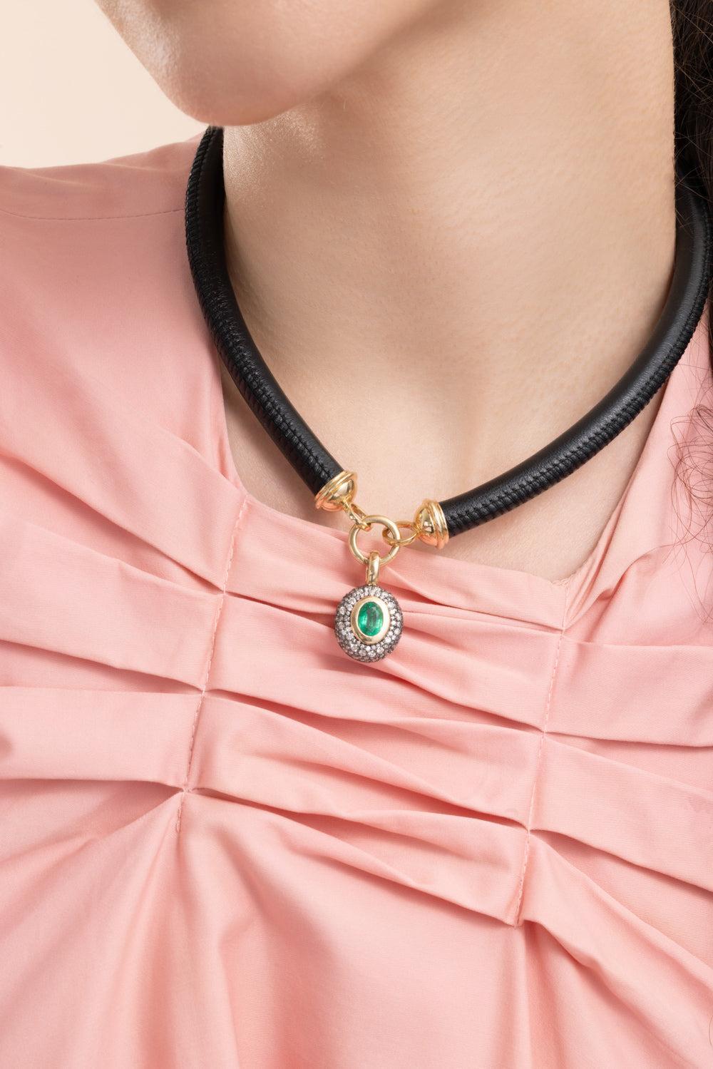 Emerald Diamond Medium Floret Oval Pendant-YELLOW GOLD-JEWELRYFINE JEWELPENDANT-MASON & BOOKS