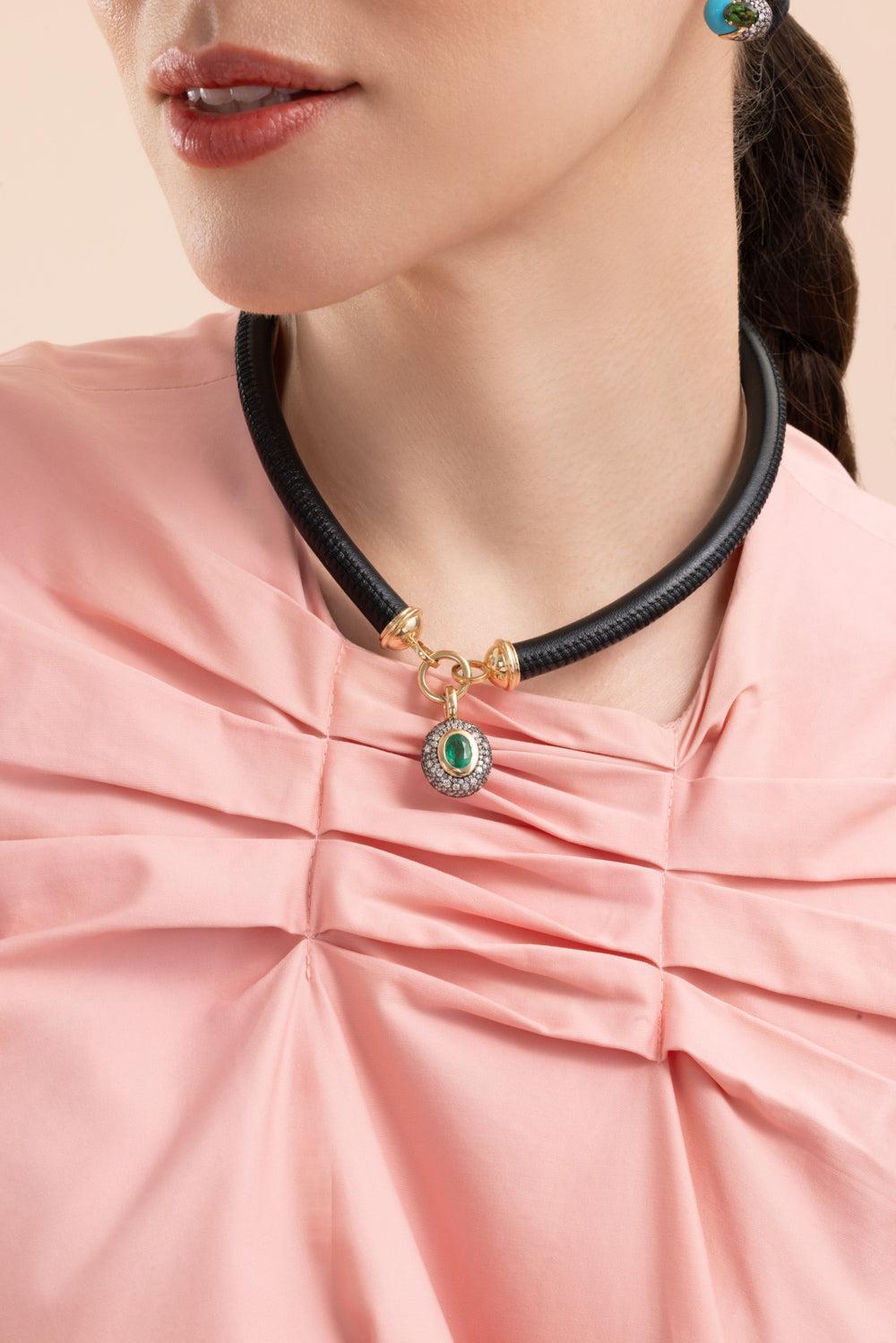 Emerald Diamond Medium Floret Oval Pendant-YELLOW GOLD-JEWELRYFINE JEWELPENDANT-MASON & BOOKS