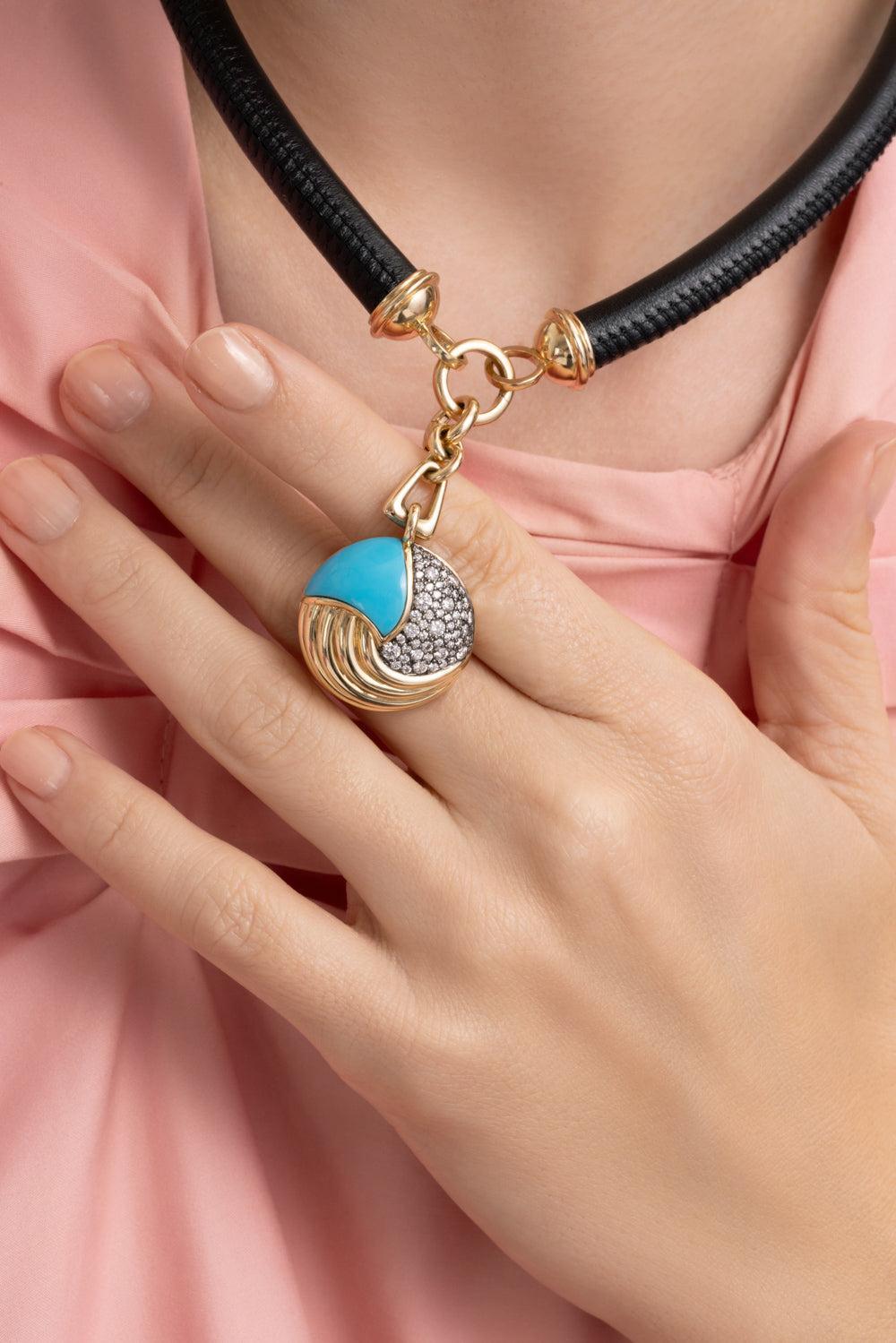 Turquoise Large Elements Pendant-YELLOW GOLD-JEWELRYFINE JEWELPENDANT-MASON & BOOKS
