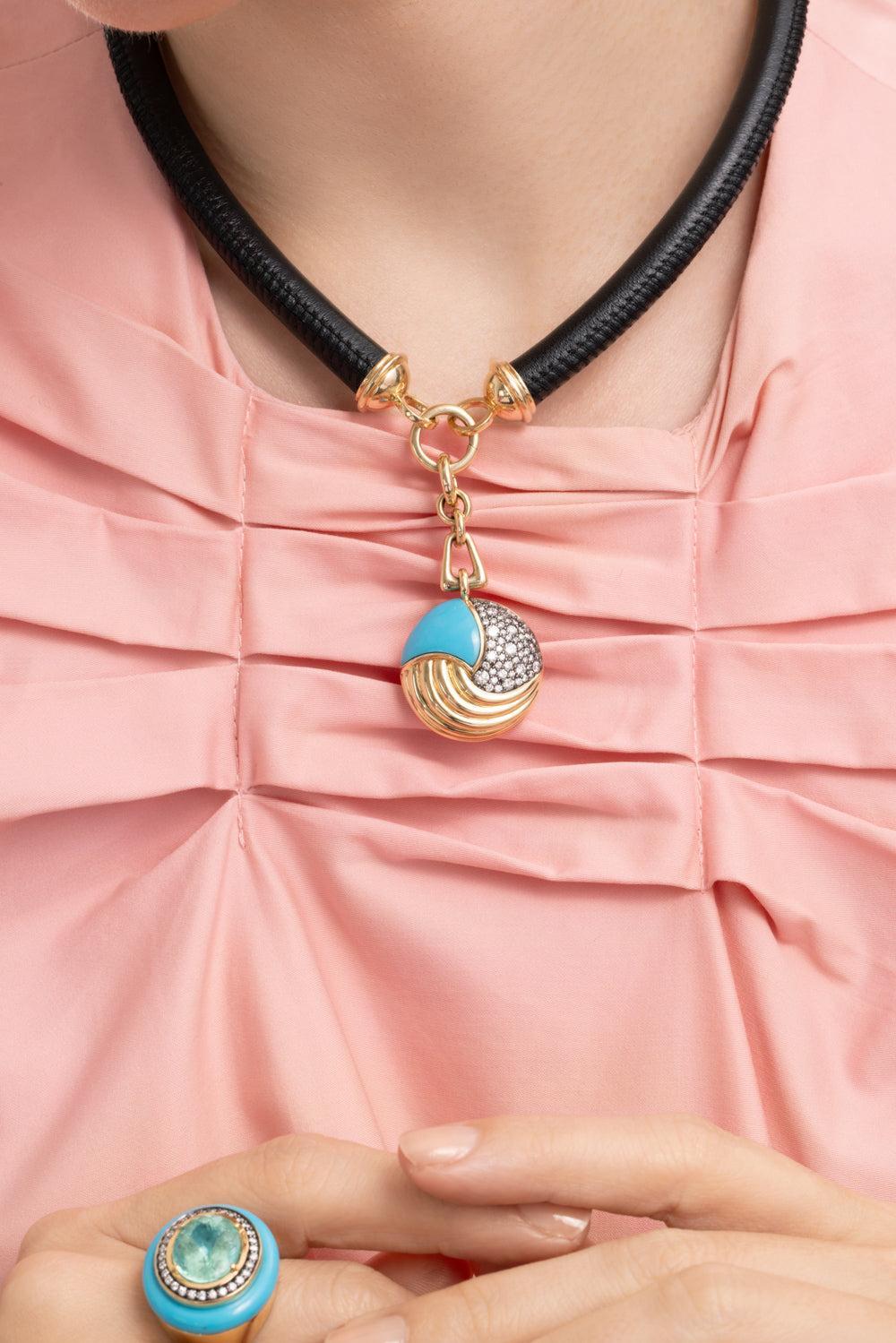 Turquoise Large Elements Pendant-YELLOW GOLD-JEWELRYFINE JEWELPENDANT-MASON & BOOKS