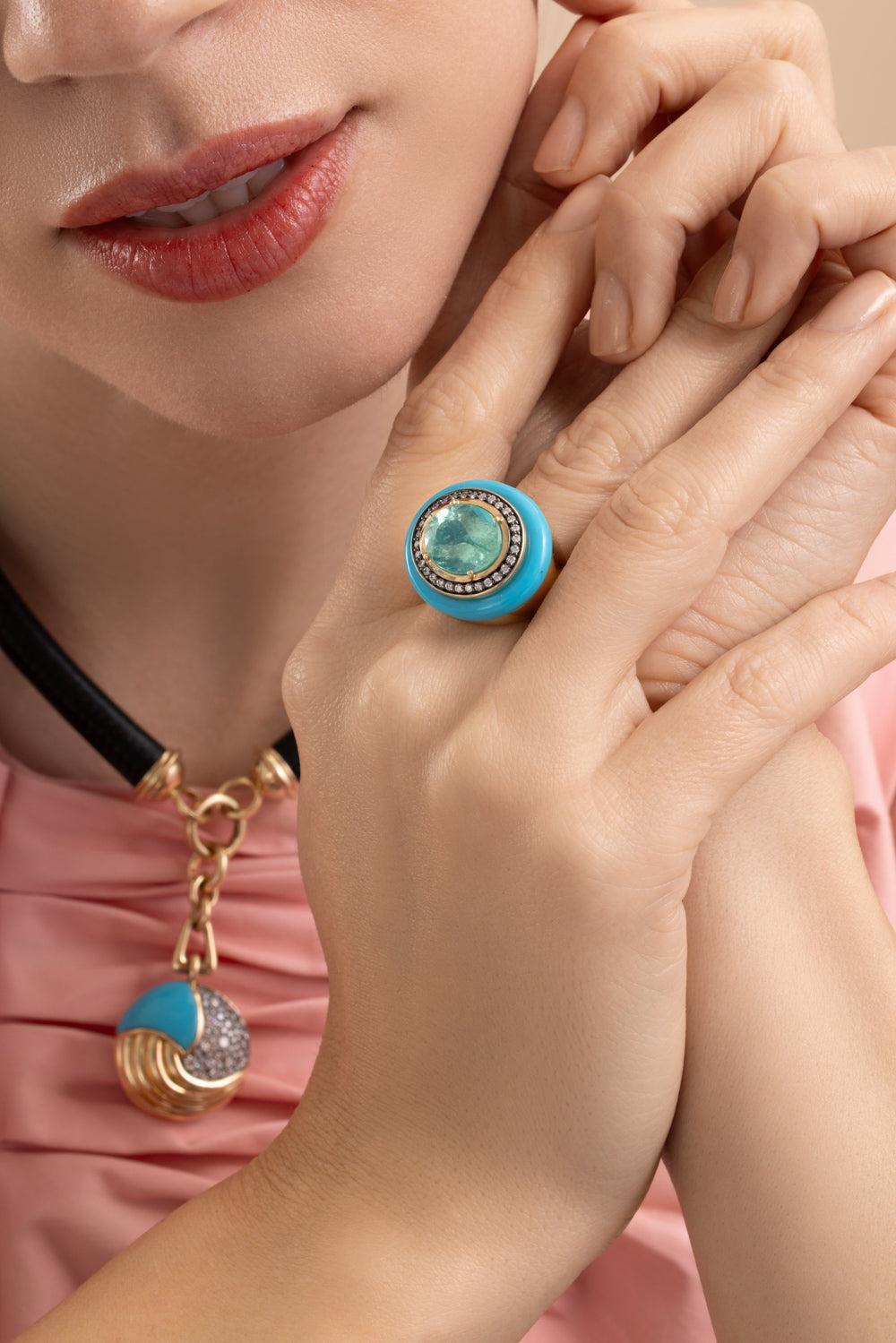 Paraiba Turquoise Cupcake Ring-YELLOW GOLD-6.5-JEWELRYFINE JEWELRING-MASON & BOOKS
