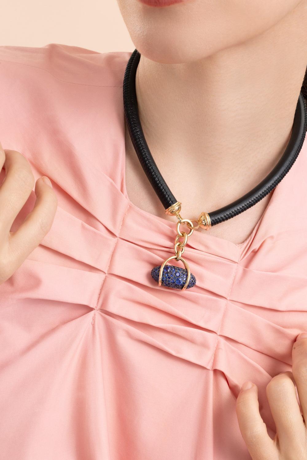 Blue Sapphire Large Vice Pendant-YELLOW GOLD-JEWELRYFINE JEWELPENDANT-MASON & BOOKS