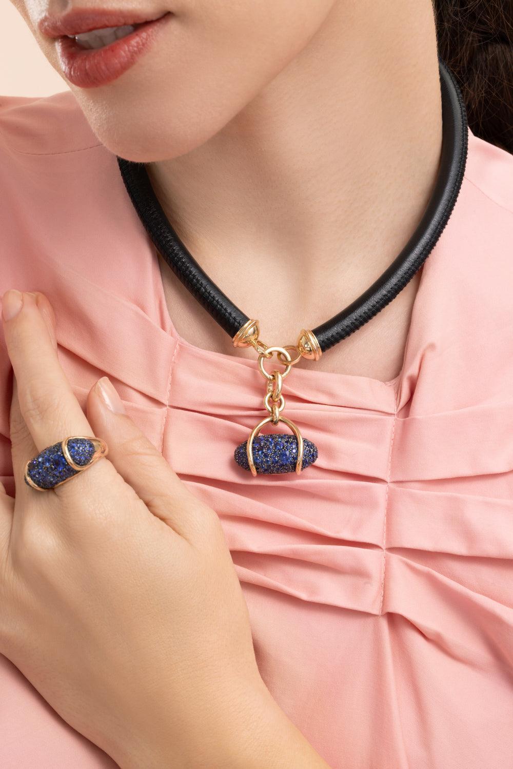 Blue Sapphire Vice Ring-YLWGLD-7-JEWELRYFINE JEWELRING-MASON & BOOKS