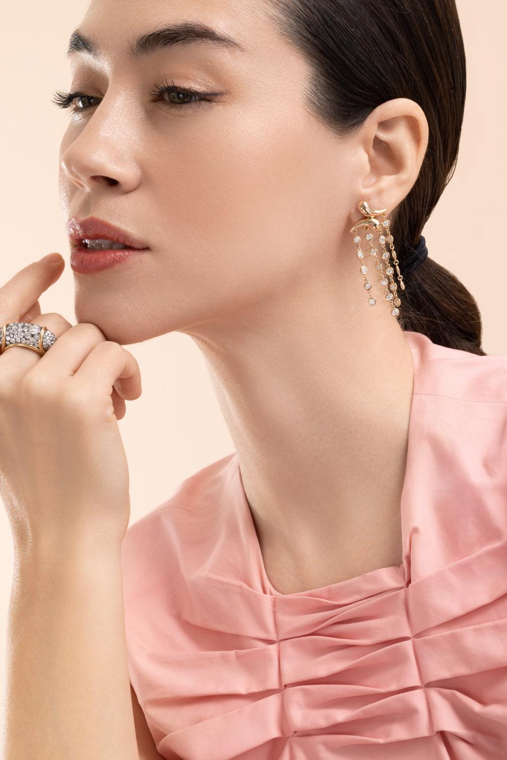 Diamond Boomerang Tassel Drop Earrings-YELLOW GOLD-JEWELRYFINE JEWELEARRING-MASON & BOOKS