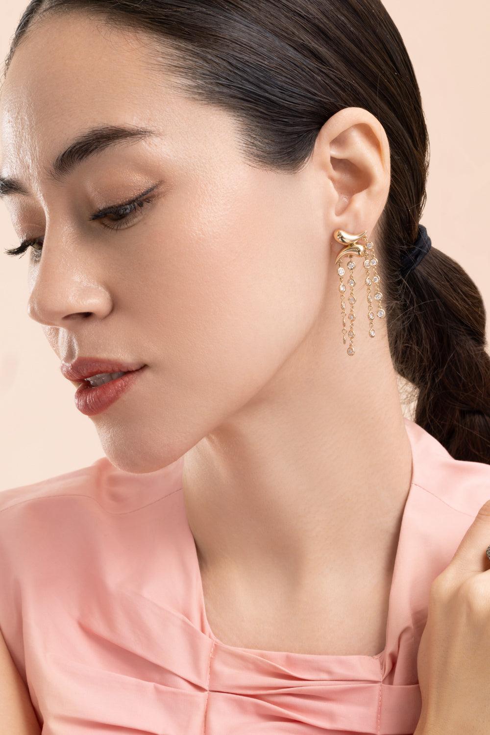 Diamond Boomerang Tassel Drop Earrings-YELLOW GOLD-JEWELRYFINE JEWELEARRING-MASON & BOOKS