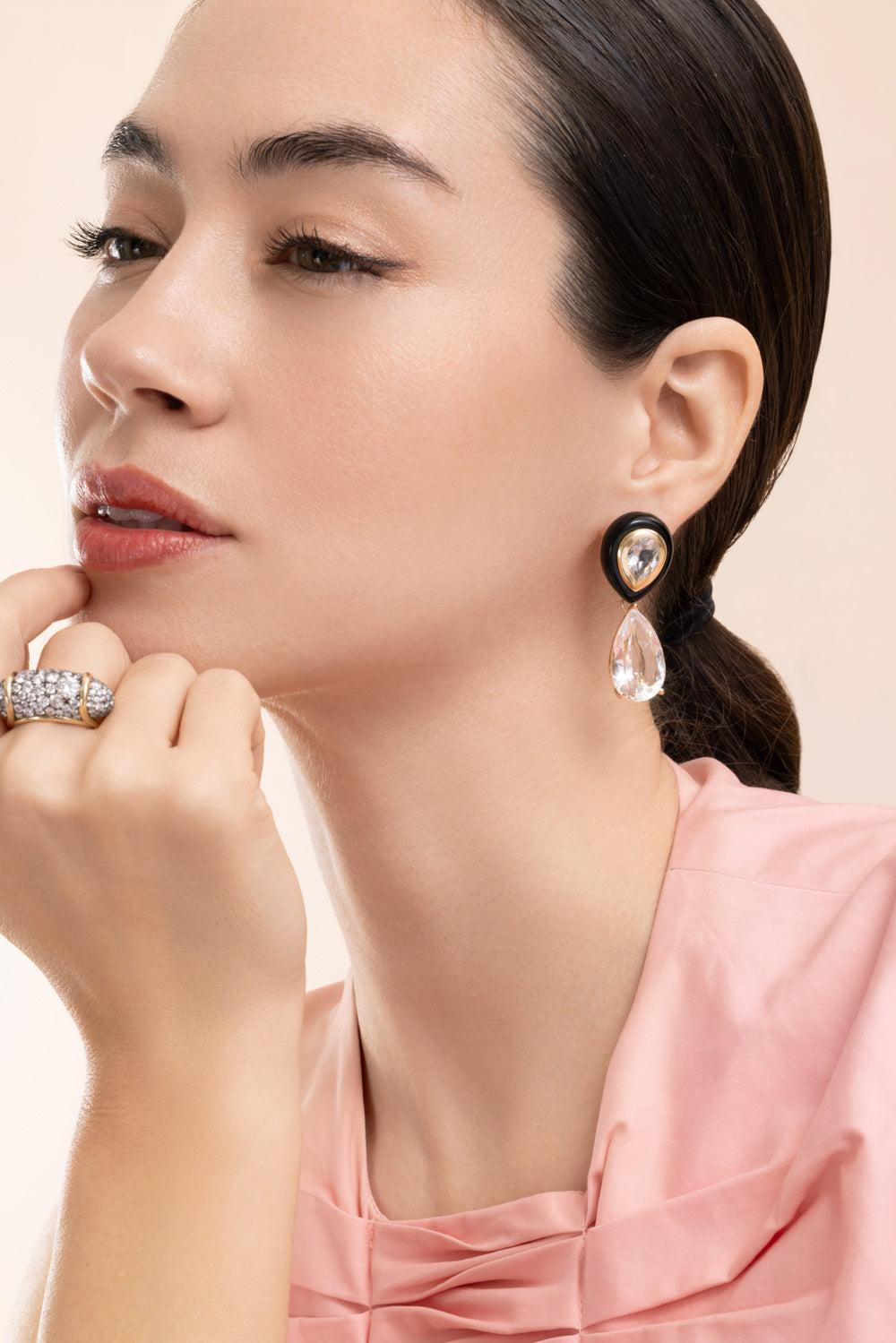 Topaz Onyx Adela Drip Drop Earrings-YELLOW GOLD-JEWELRYFINE JEWELEARRING-MASON & BOOKS