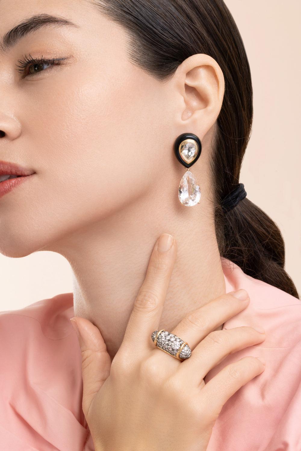 Topaz Onyx Adela Drip Drop Earrings-YELLOW GOLD-JEWELRYFINE JEWELEARRING-MASON & BOOKS