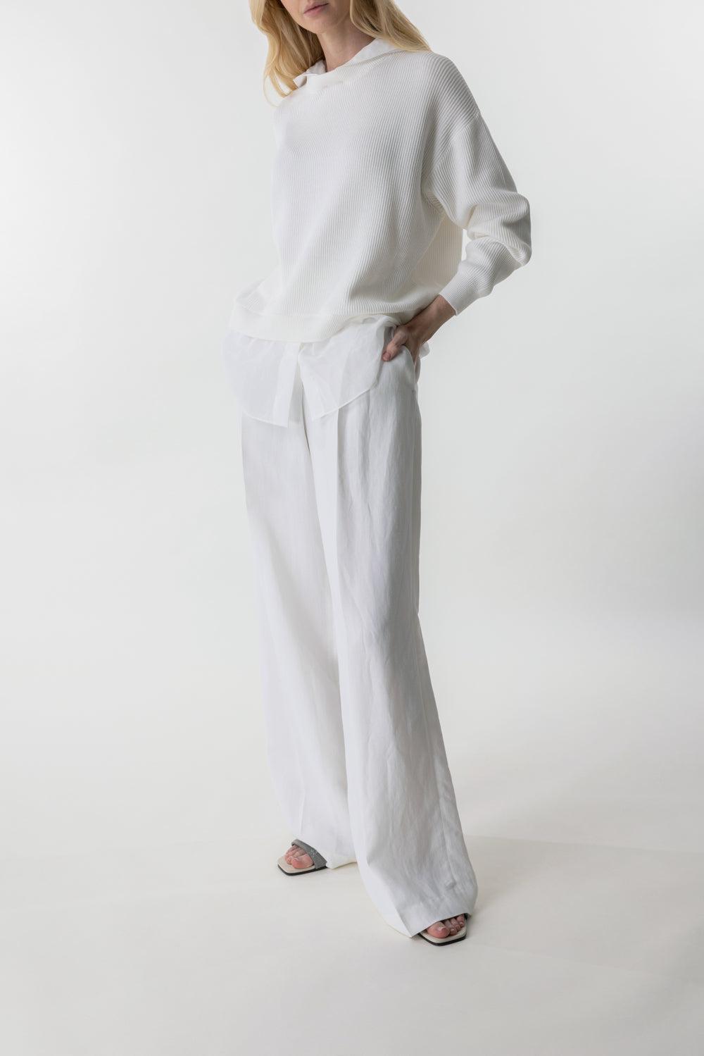 Rib Knit Sweatshirt-WHITE-XS-CLOTHINGTOPTANK-BRUNELLO CUCINELLI
