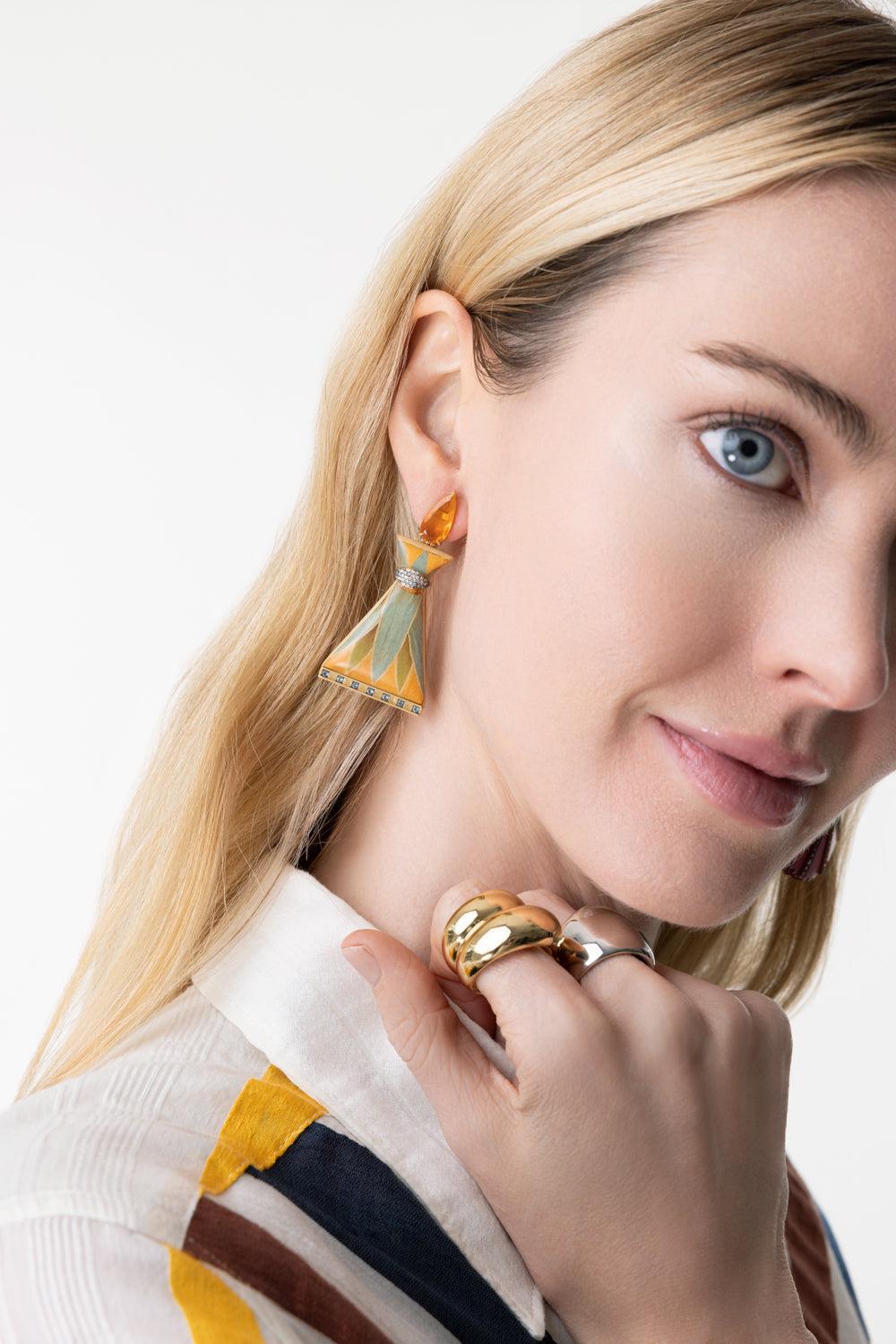 Fire Opal Egypt Marquetry Earrings-YELLOW GOLD-JEWELRYFINE JEWELEARRING-SILVIA FURMANOVICH