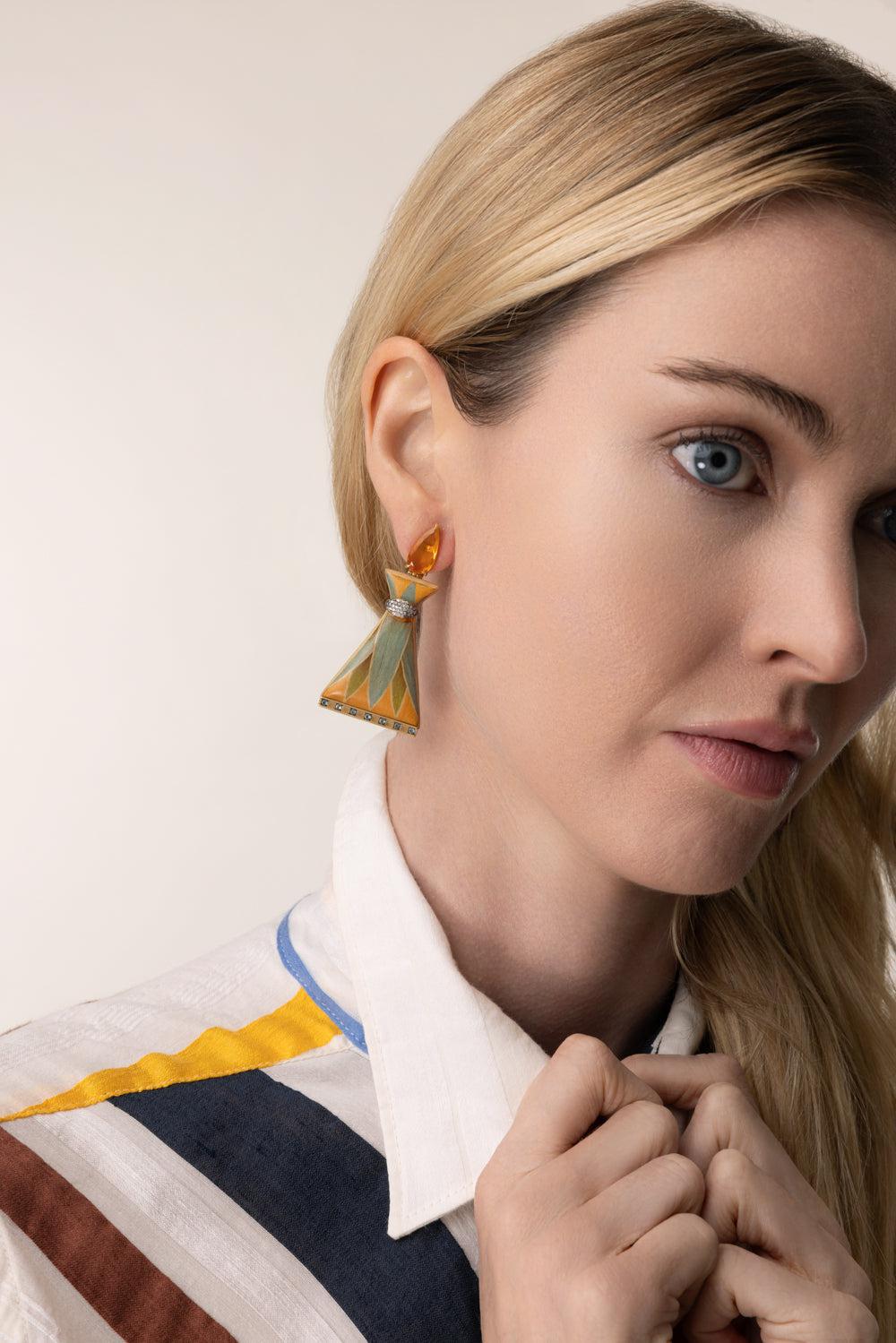 Fire Opal Egypt Marquetry Earrings-YELLOW GOLD-JEWELRYFINE JEWELEARRING-SILVIA FURMANOVICH