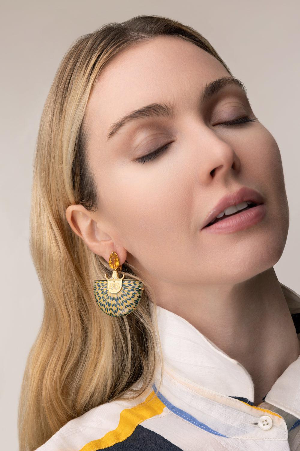 Egypt Marquetry Earrings-YELLOW GOLD-JEWELRYFINE JEWELEARRING-SILVIA FURMANOVICH