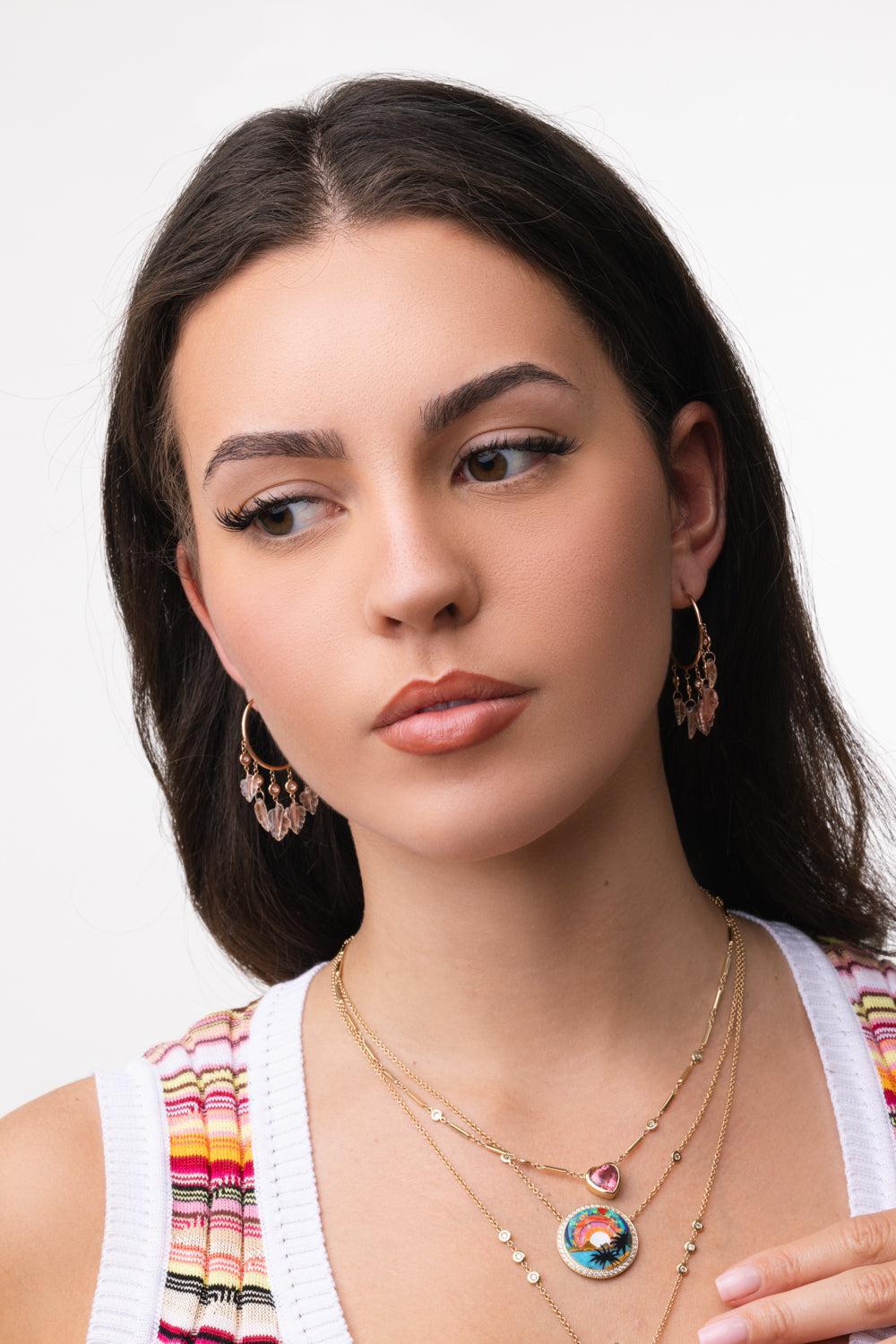 Sunstone Leaf Shaker Hoop Earrings-ROSE GOLD-JEWELRYFINE JEWELEARRING-JACQUIE AICHE
