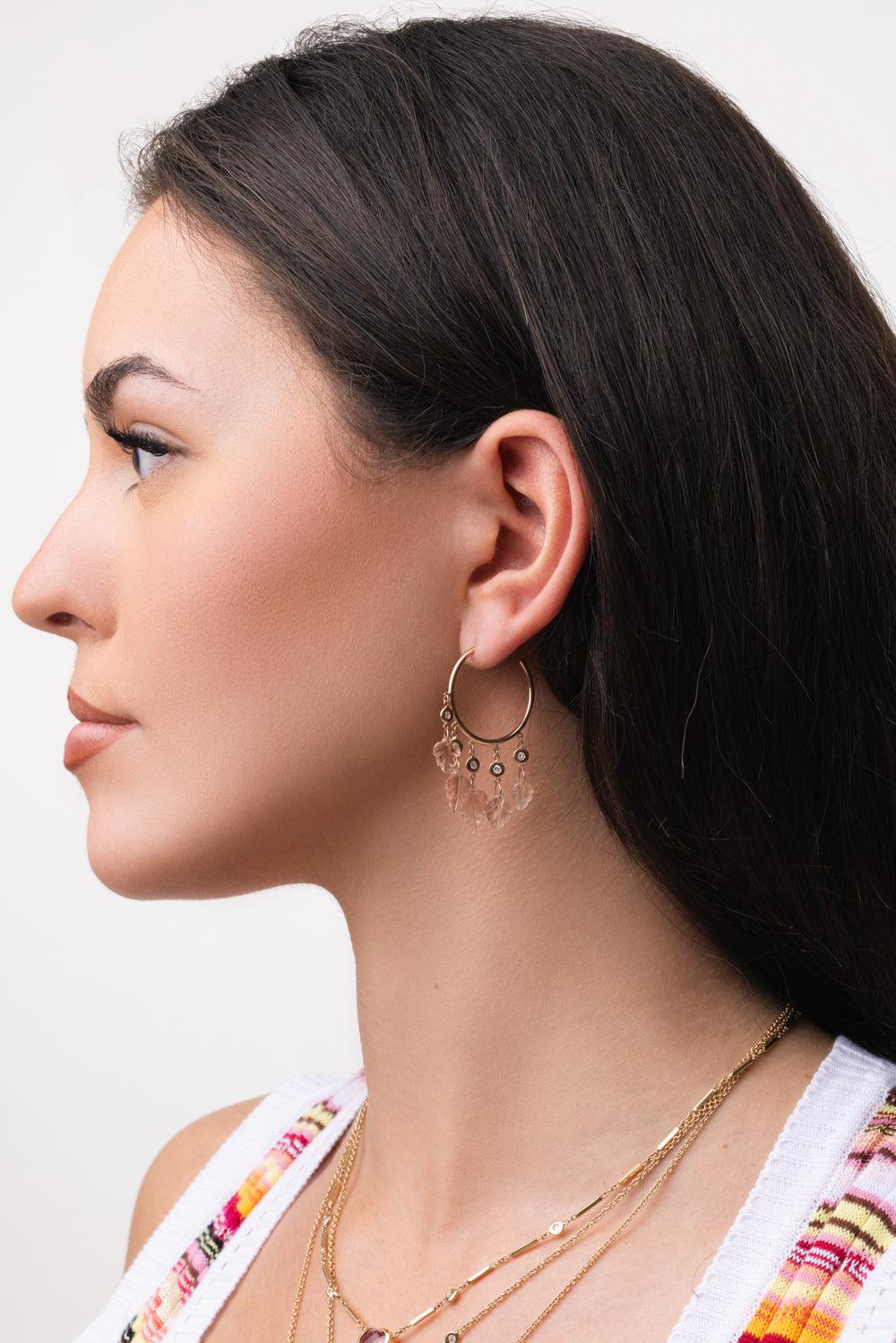 Sunstone Leaf Shaker Hoop Earrings-ROSE GOLD-JEWELRYFINE JEWELEARRING-JACQUIE AICHE