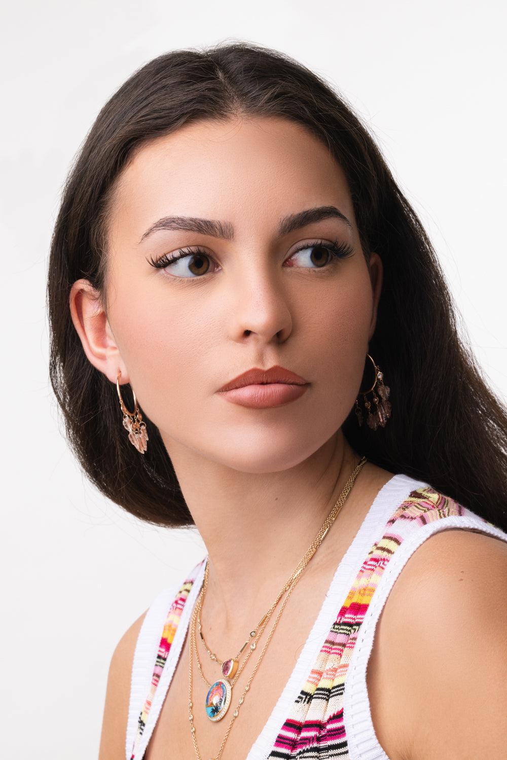 Sunstone Leaf Shaker Hoop Earrings-ROSE GOLD-JEWELRYFINE JEWELEARRING-JACQUIE AICHE