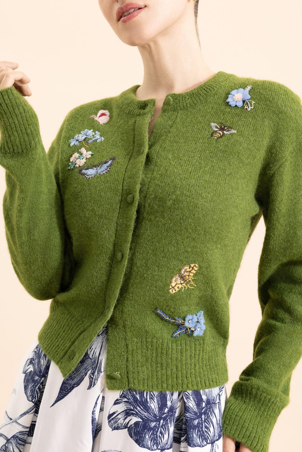 Crew Neck Cardigan-APPLE GREEN-XS-CLOTHINGTOPCARDIGAN-ERDEM