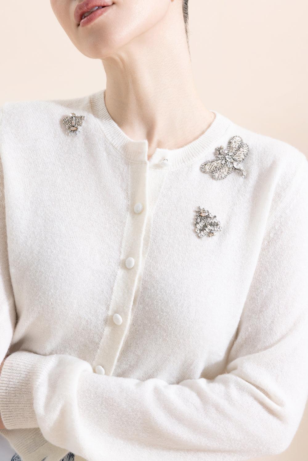 Embellished Crew Neck Cardigan-ALABASTER-XS-CLOTHINGTOPCARDIGAN-ERDEM
