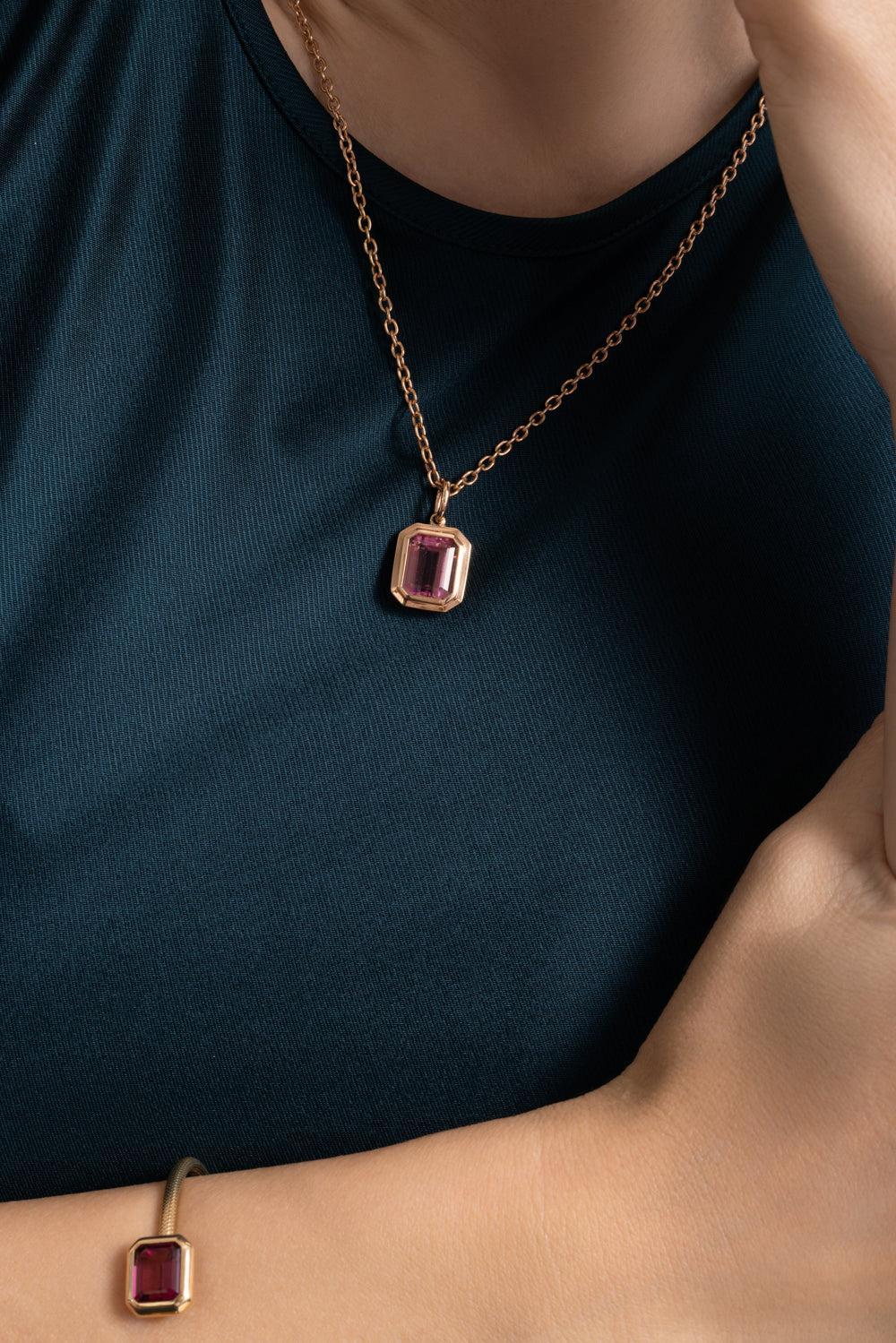 Pink Tourmaline G-One Pendant Necklace-ROSE GOLD-18-JEWELRYFINE JEWELNECKLACE O-GOSHWARA