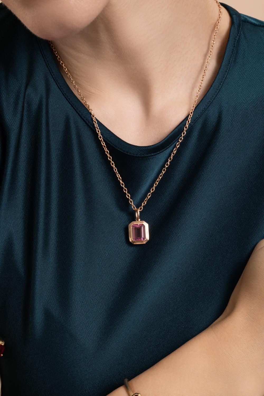 Pink Tourmaline G-One Pendant Necklace-ROSE GOLD-18-JEWELRYFINE JEWELNECKLACE O-GOSHWARA