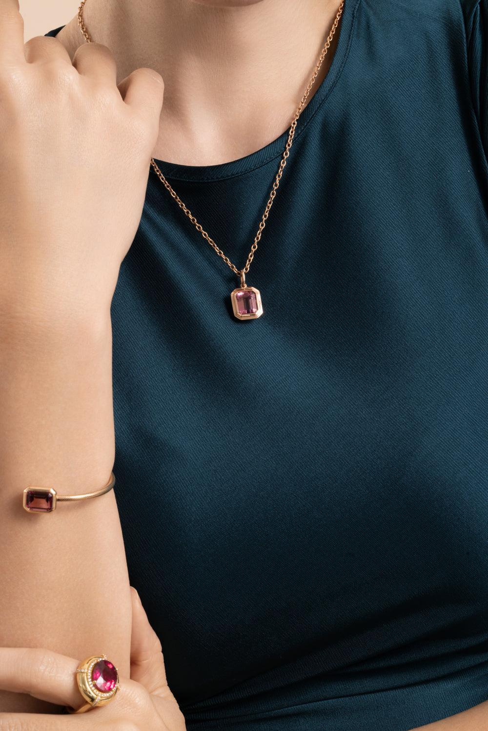 Pink Tourmaline G-One Pendant Necklace-ROSE GOLD-18-JEWELRYFINE JEWELNECKLACE O-GOSHWARA