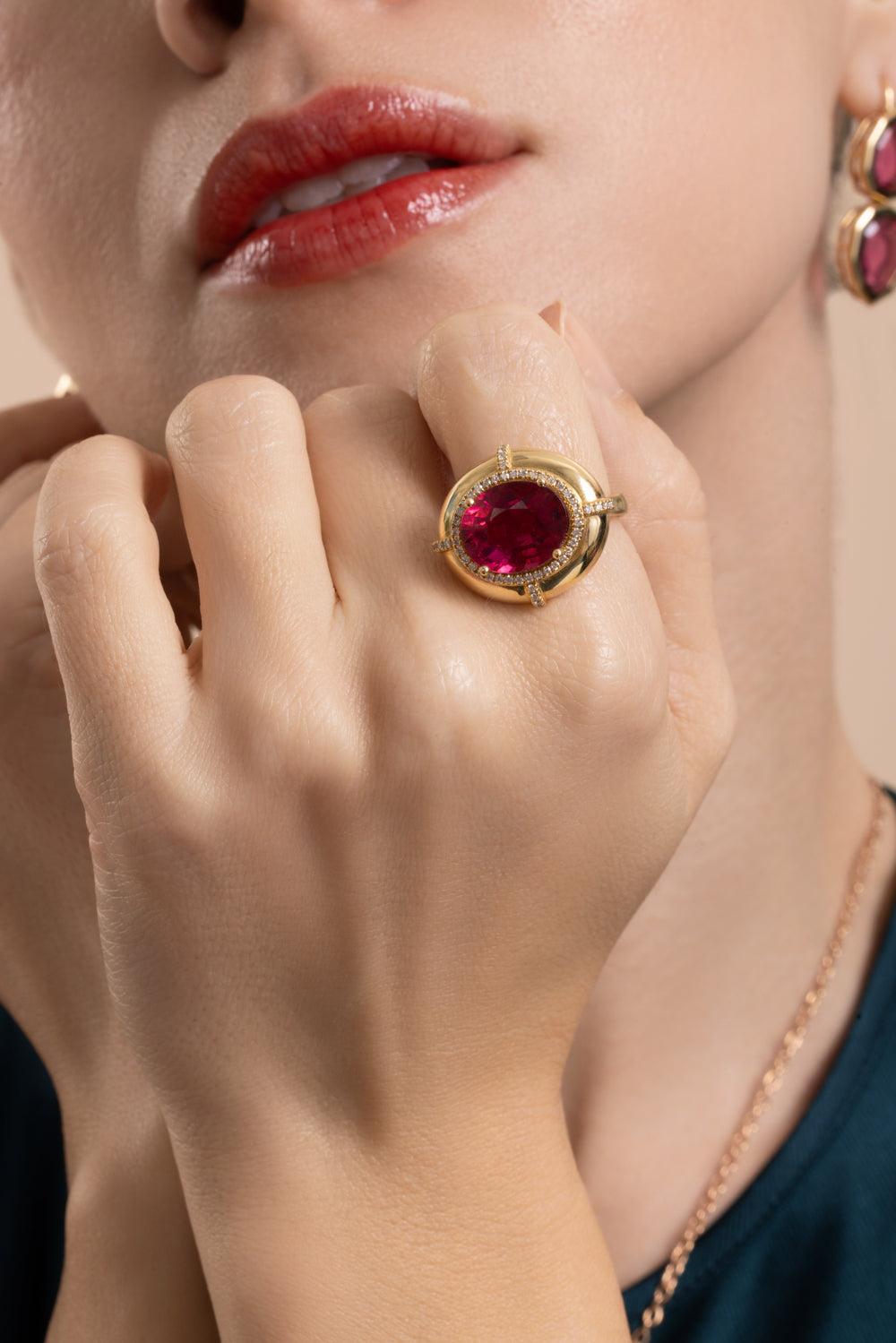 Rubellite G-One Ring-YELLOW GOLD-6.75-JEWELRYFINE JEWELRING-GOSHWARA
