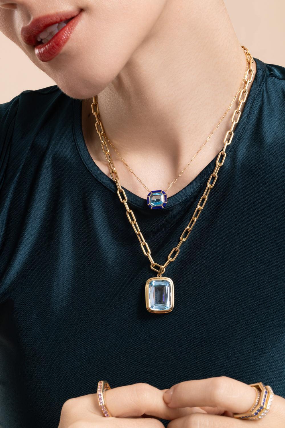 Blue Topaz Lapis Melange Necklace-YELLOW GOLD-18-JEWELRYFINE JEWELNECKLACE O-GOSHWARA