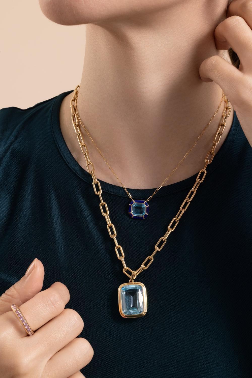 Blue Topaz Manhattan Pendant Necklace-YELLOW GOLD-18-JEWELRYFINE JEWELNECKLACE O-GOSHWARA