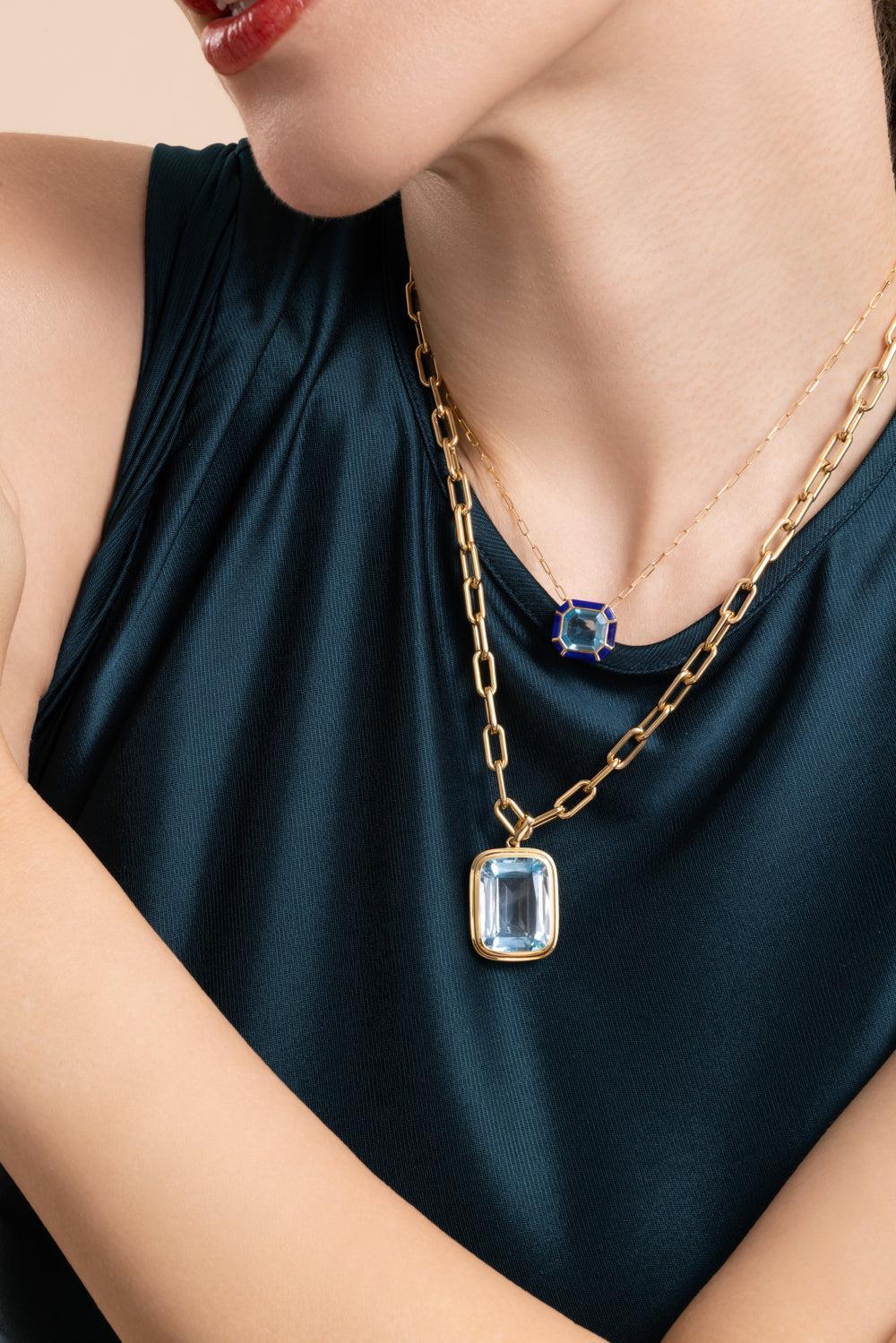 Blue Topaz Manhattan Pendant Necklace-YELLOW GOLD-18-JEWELRYFINE JEWELNECKLACE O-GOSHWARA