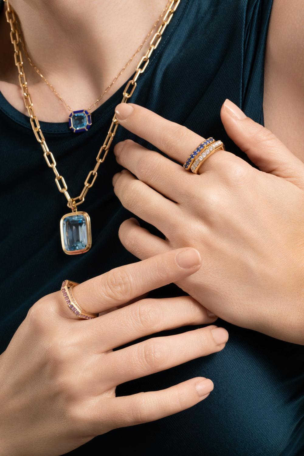 Blue Sapphire G-Classic Square Band-YELLOW GOLD-6.5-JEWELRYFINE JEWELRING-GOSHWARA
