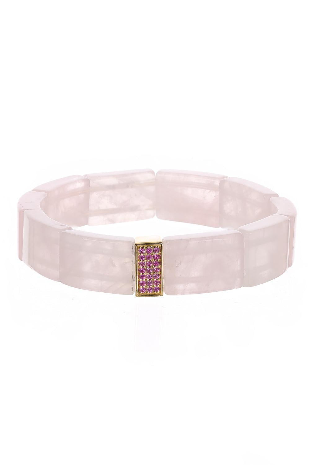 Pink Sapphire Three Row Rose Quartz Bracelet-YELLOW GOLD-JEWELRYFINE JEWELBRACELET O-SYDNEY EVAN