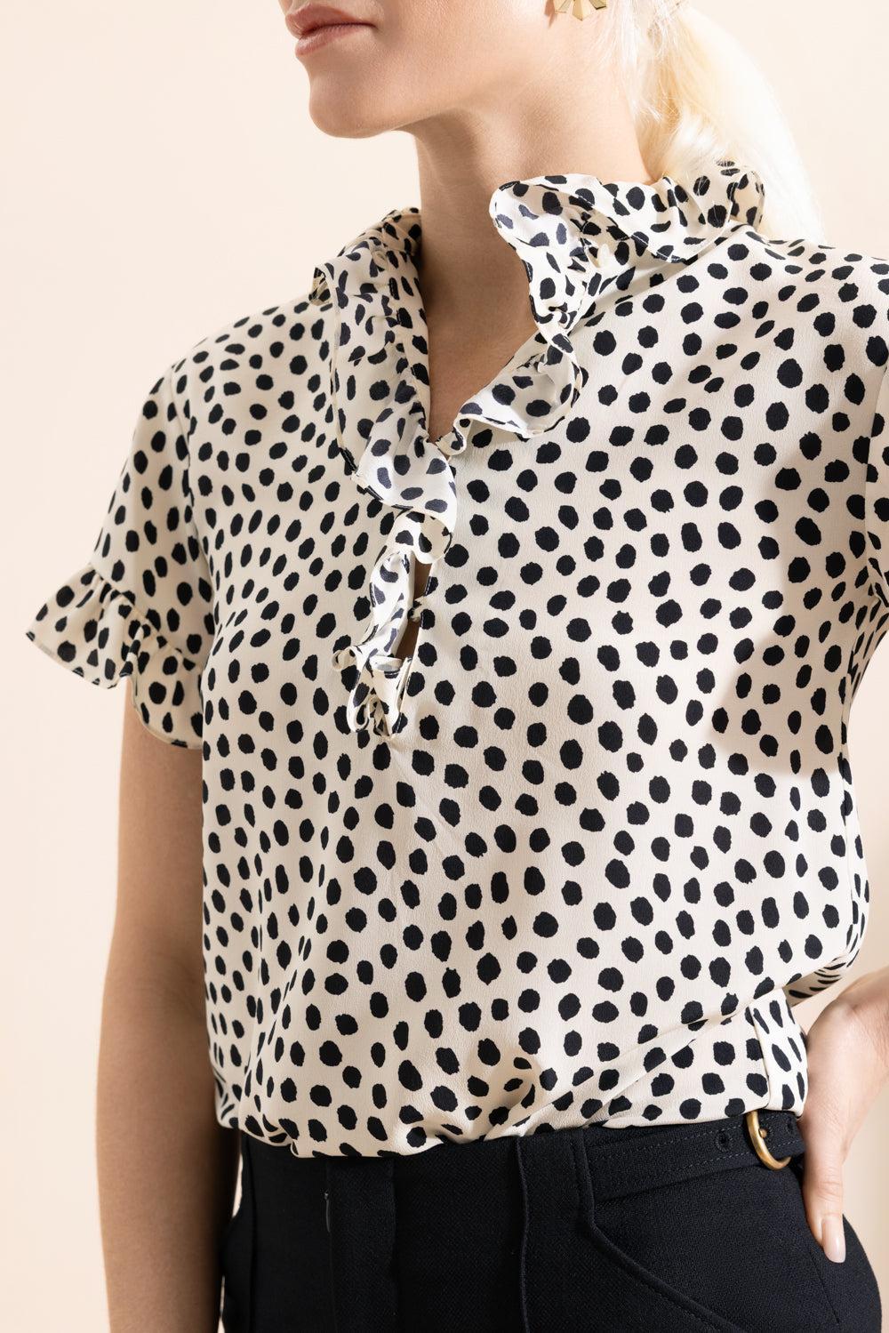 Short Sleeve Ruffle Blouse-ANIMAL-34-CLOTHINGTOPBLOUSE-CHLOÉ