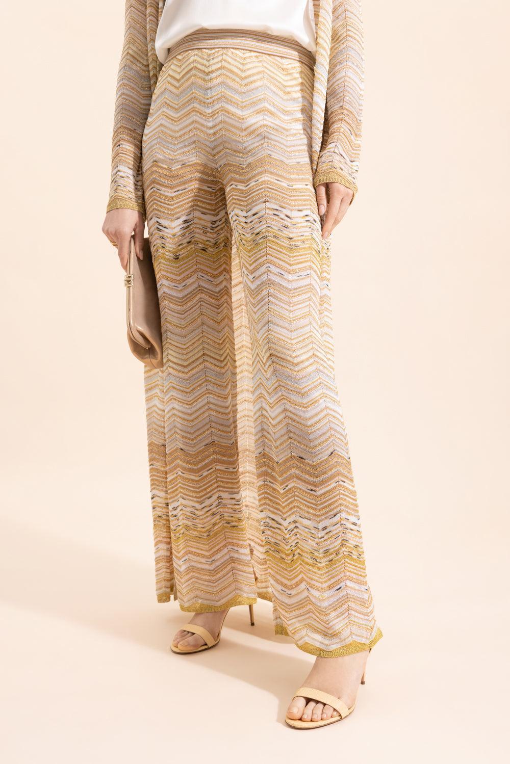 Wide Leg Knit Trousers - Gold-LTGLDMLT-38-CLOTHINGPANTWIDE LEG-MISSONI