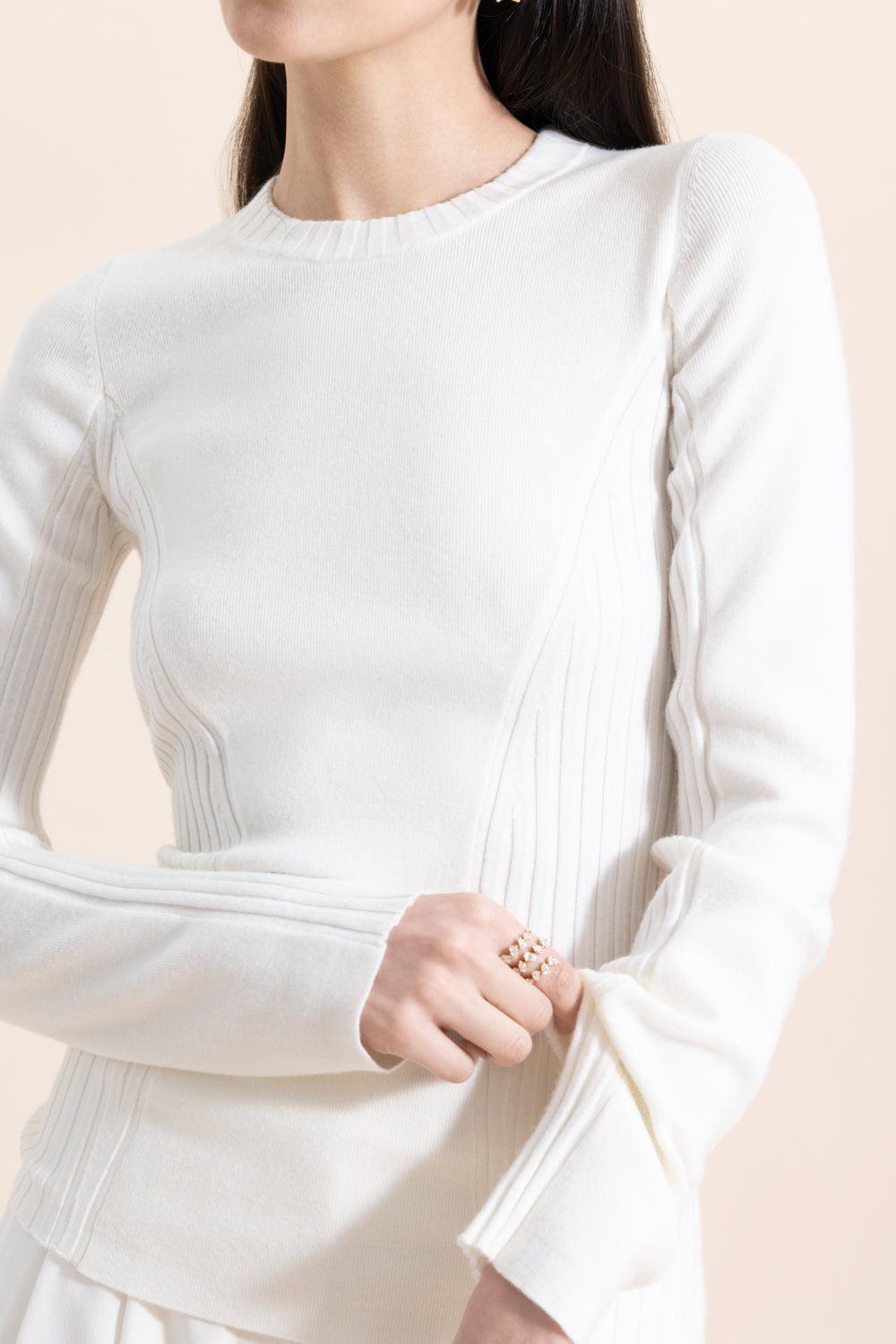 Panelled Rib Crew Neck Top-CREAM-XS-CLOTHINGTOPTANK-VICTORIA BECKHAM